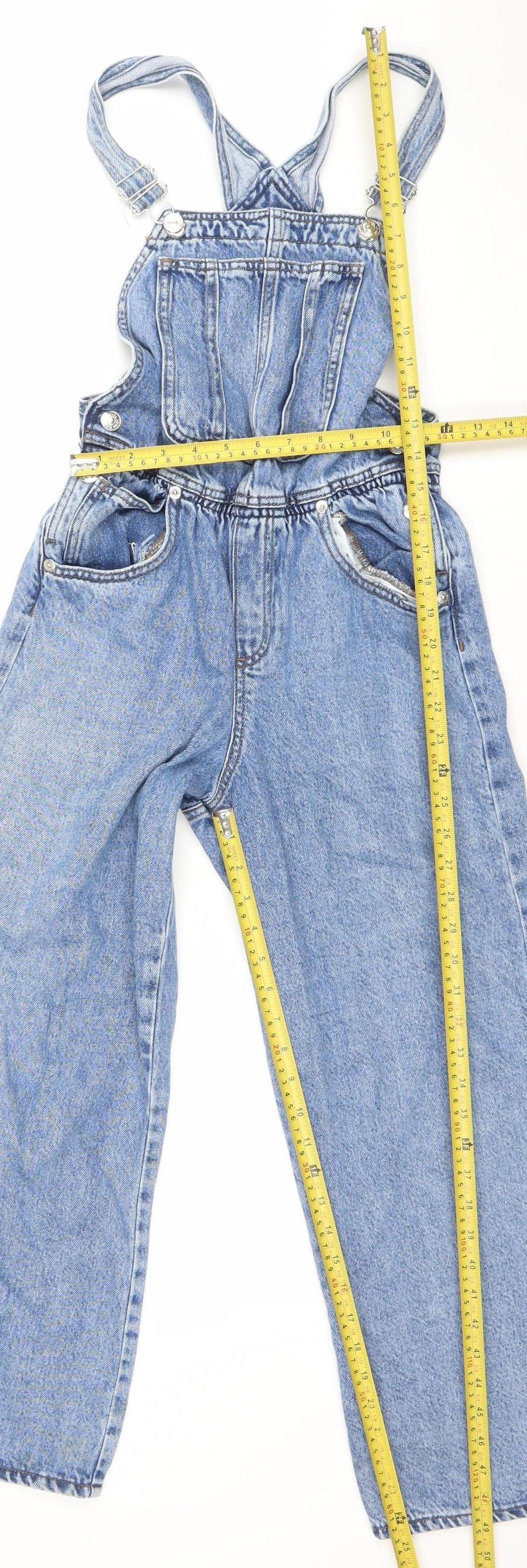 ZARA Girls Blue Denim Dungaree Jumpsuit 13-14 Years Adjustable Straps