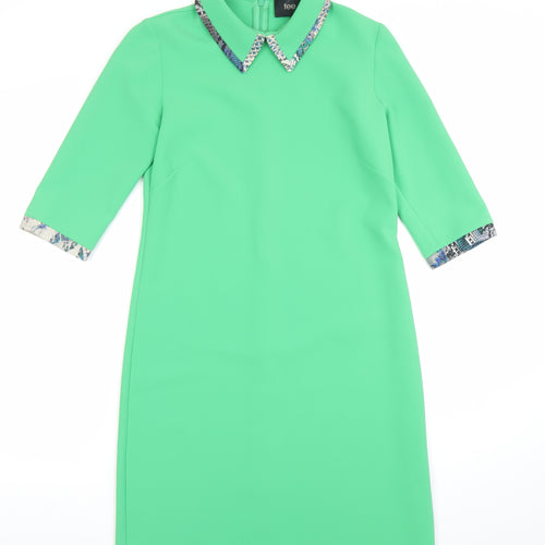 Fee G Women’s Green Collared Shift Dress Size 8 with 3/4 Sleeves