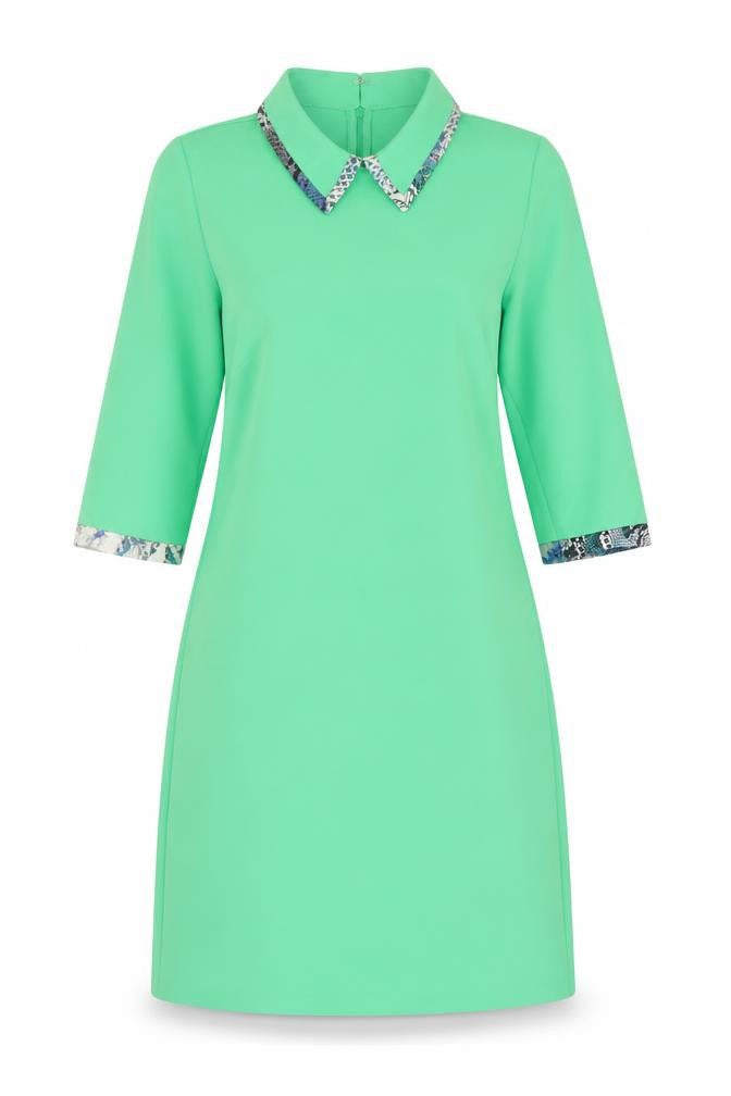 Fee G Women’s Green Collared Shift Dress Size 8 with 3/4 Sleeves