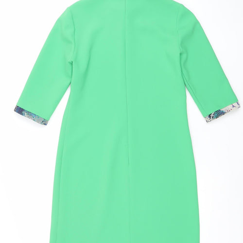 Fee G Women’s Green Collared Shift Dress Size 8 with 3/4 Sleeves
