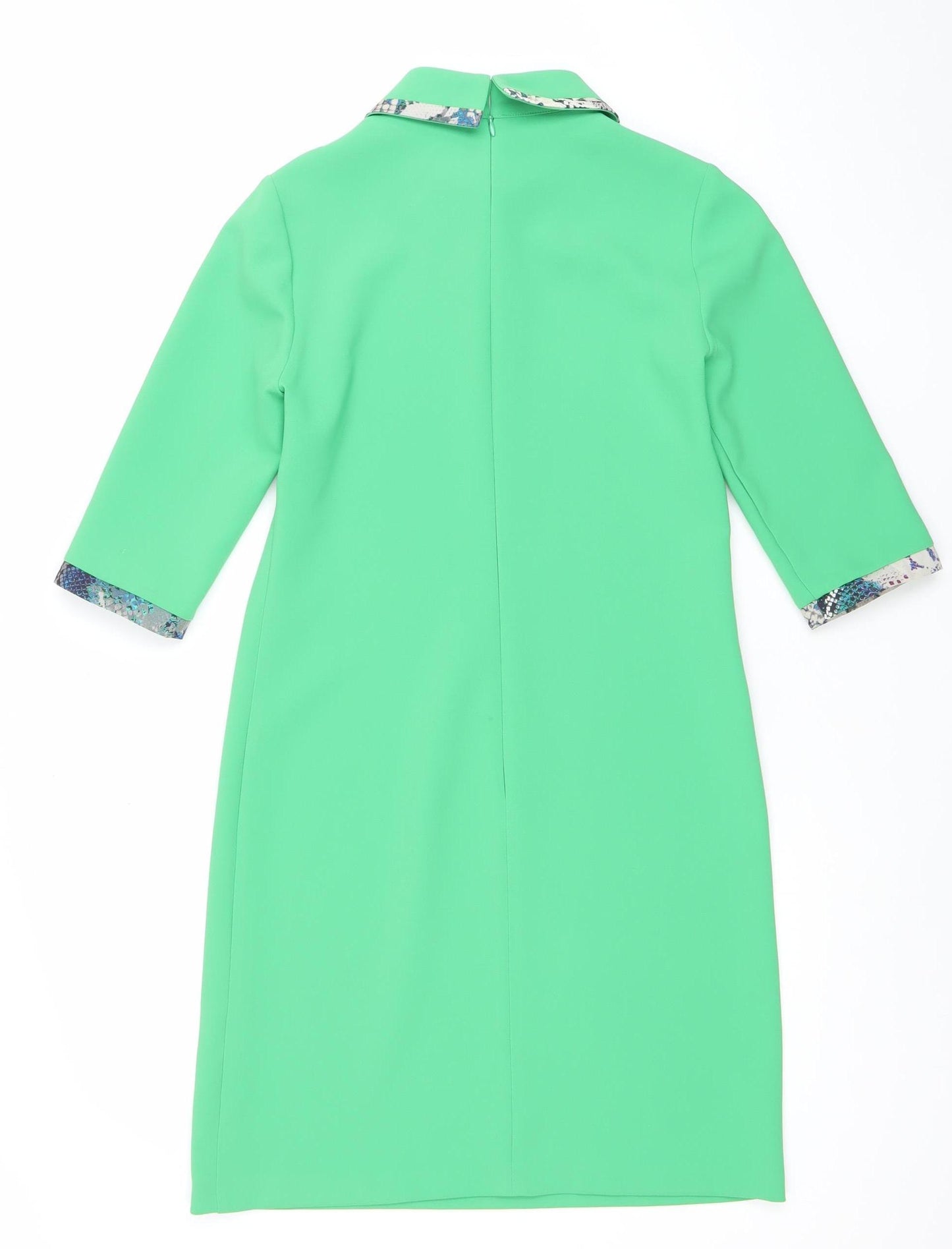 Fee G Women’s Green Collared Shift Dress Size 8 with 3/4 Sleeves
