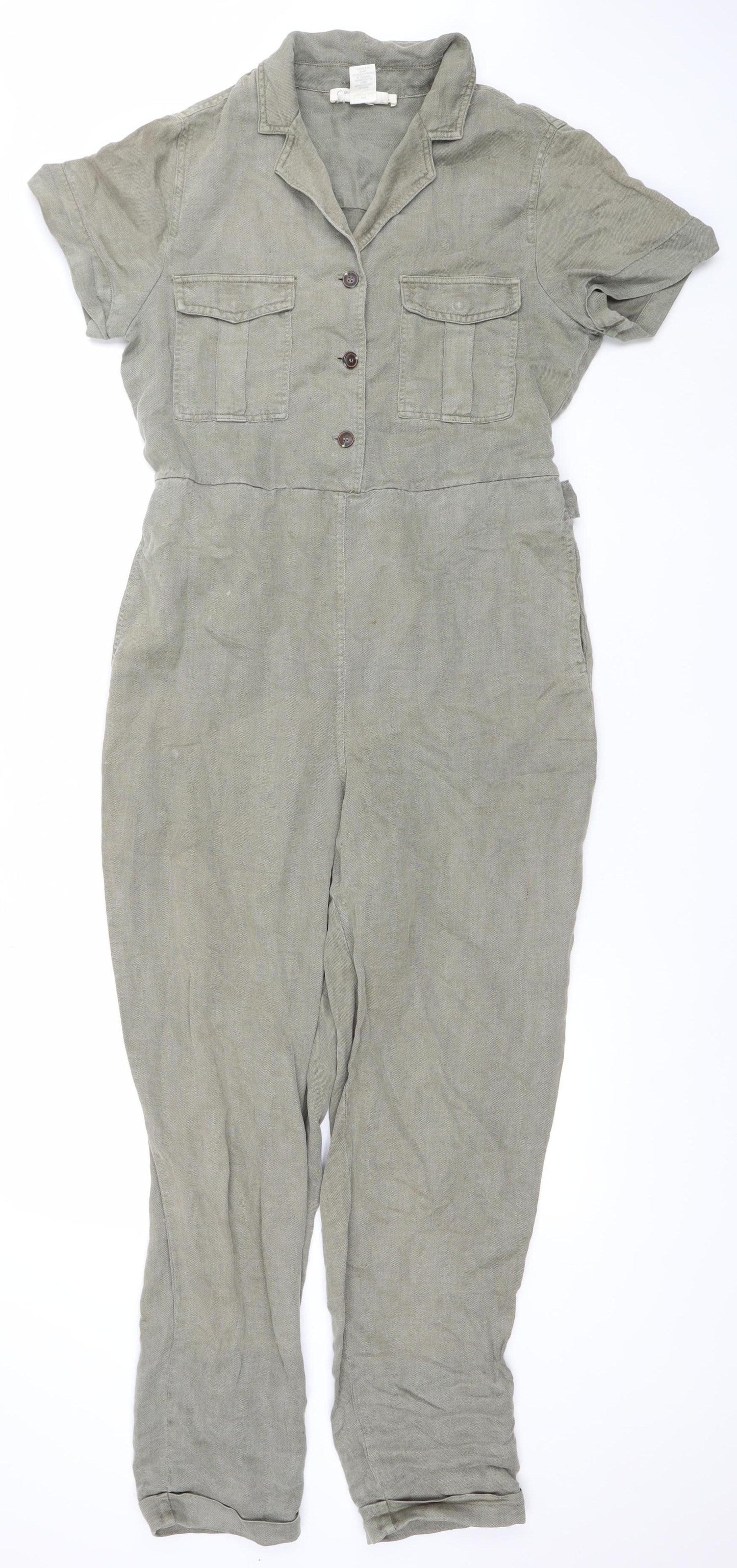 C&C California Women's Beige Linen Lyocell Jumpsuit Size M Casual Utility Style