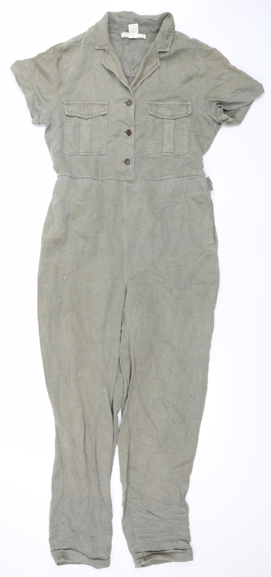 C&C California Women's Beige Linen Lyocell Jumpsuit Size M Casual Utility Style