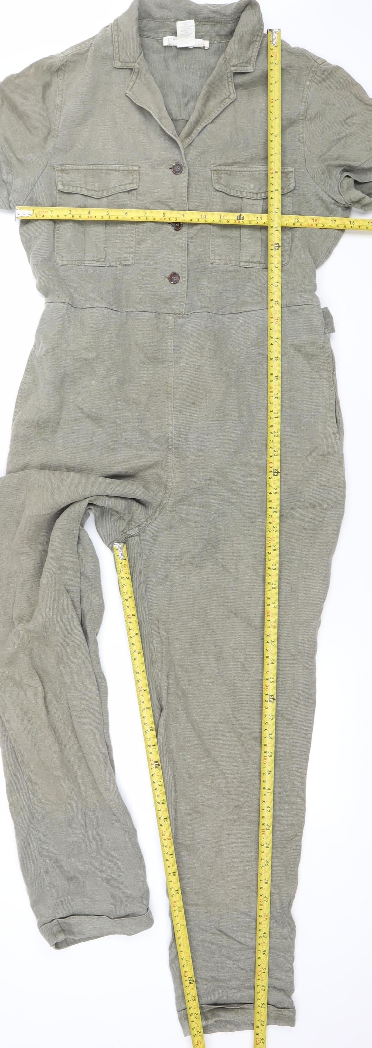 C&C California Women's Beige Linen Lyocell Jumpsuit Size M Casual Utility Style