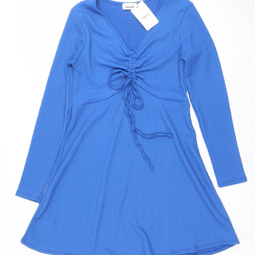 Luna Women's Blue A-Line Knit Long Sleeve Short Dress S