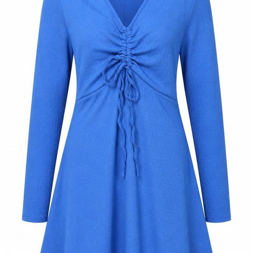 Luna Women's Blue A-Line Knit Long Sleeve Short Dress S