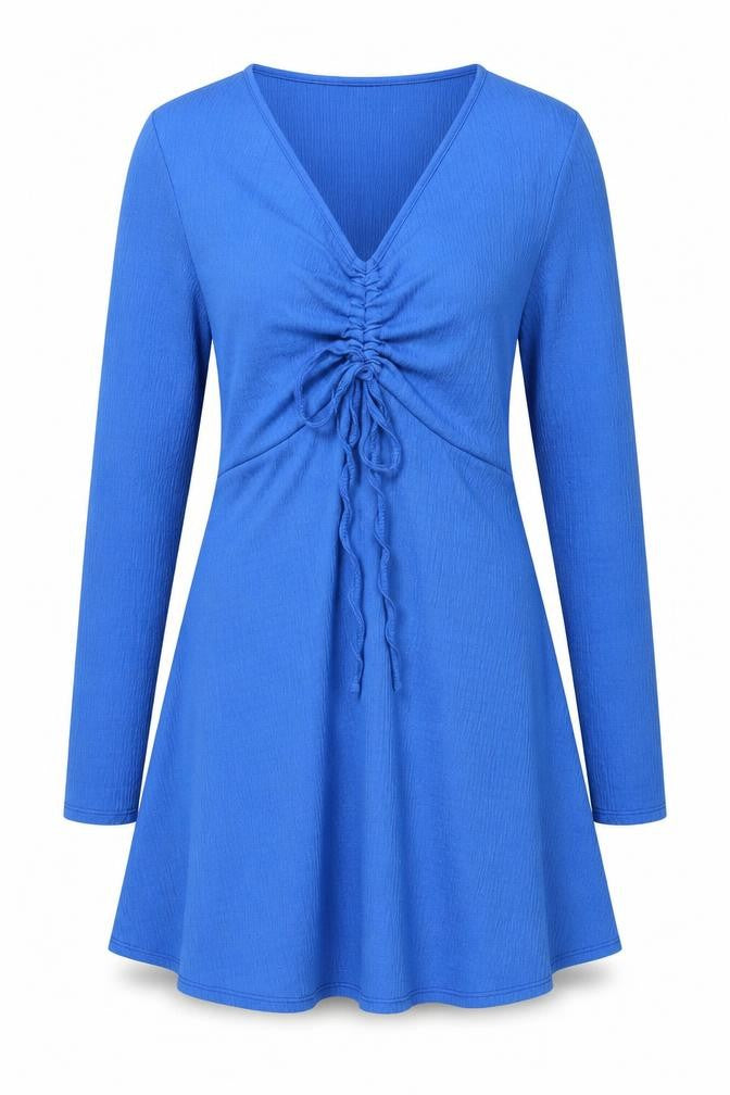 Luna Women's Blue A-Line Knit Long Sleeve Short Dress S
