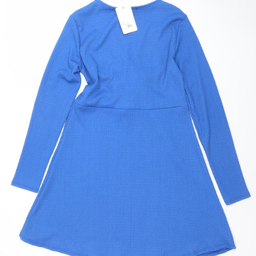 Luna Women's Blue A-Line Knit Long Sleeve Short Dress S