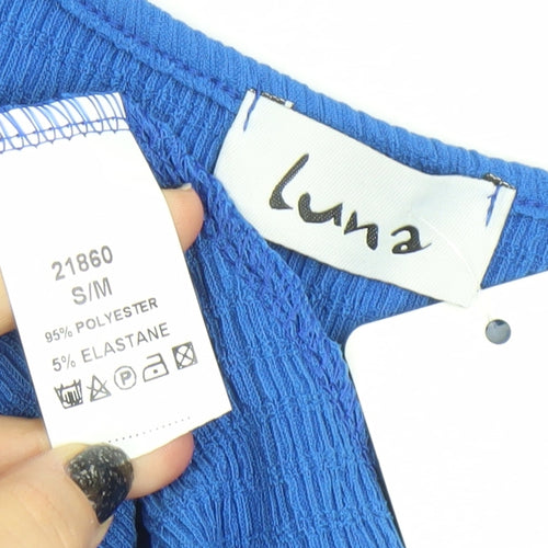 Luna Women's Blue A-Line Knit Long Sleeve Short Dress S