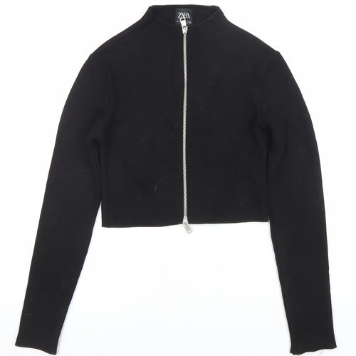 ZARA Womens Black Slim Fit Full Zip Mock Neck Jumper Size 10