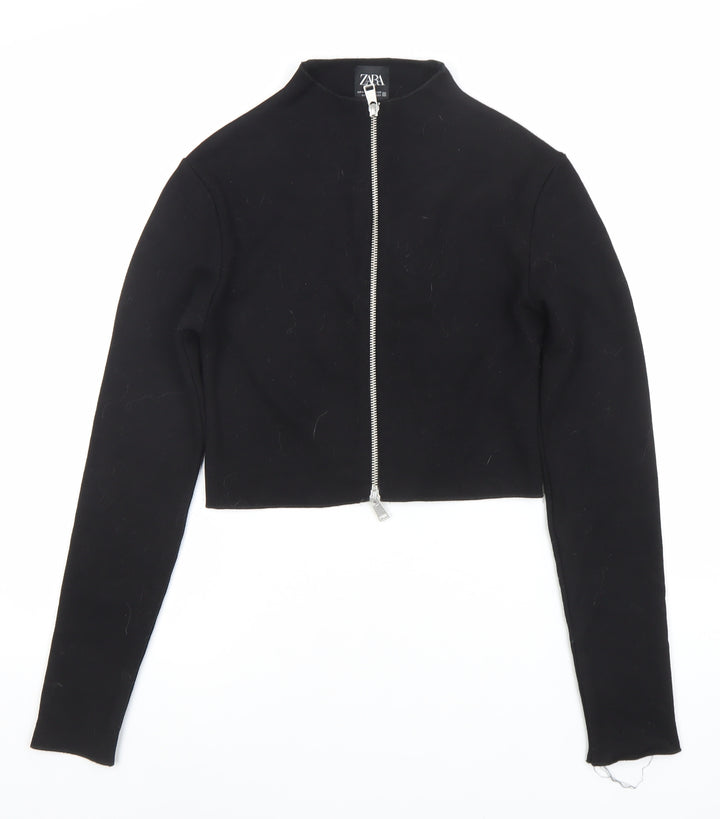ZARA Womens Black Slim Fit Full Zip Mock Neck Jumper Size 10