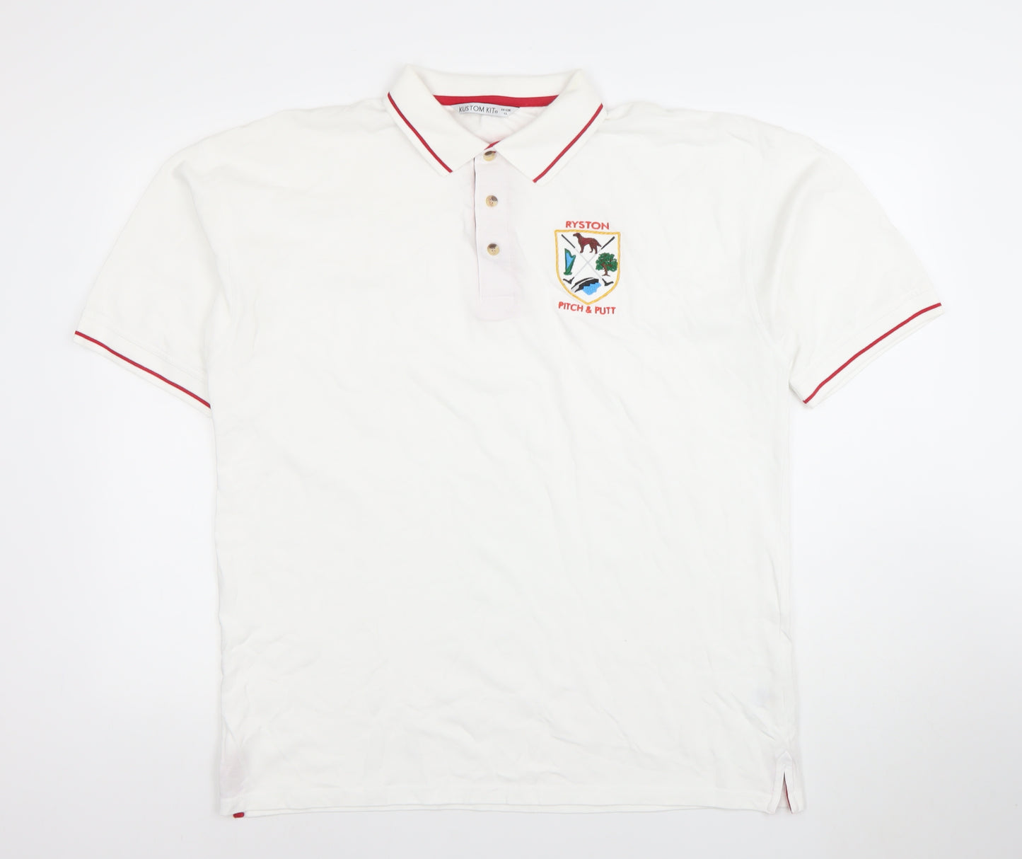Kustom Kit Men’s White XL Polo Shirt Ryston Pitch & Putt Embroidered Golf Top