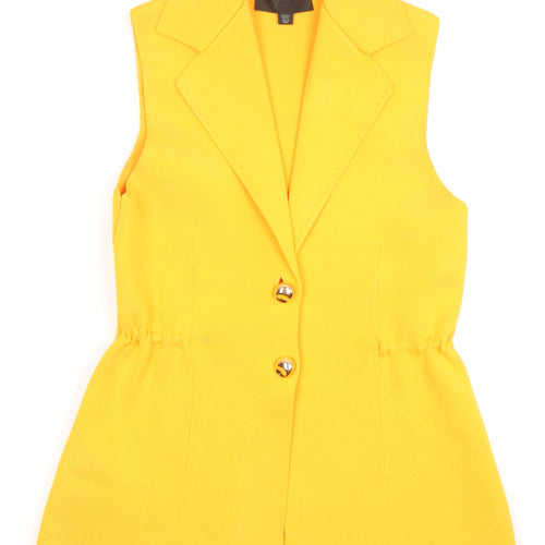 Zara Women Yellow Sleeveless Knit Shift Dress S Collared Button Detail