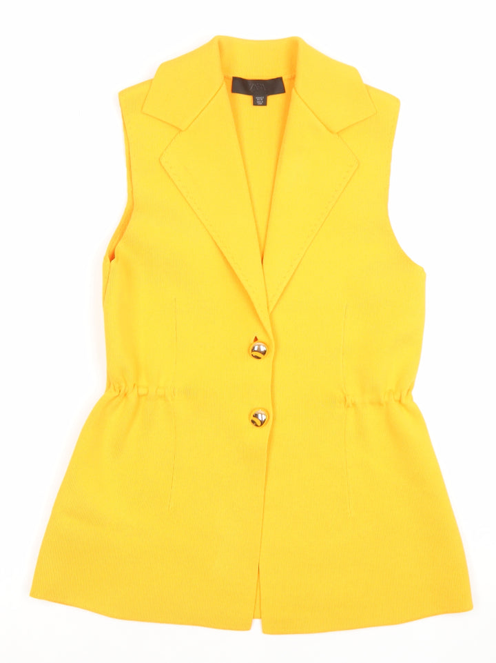 Zara Women Yellow Sleeveless Knit Shift Dress S Collared Button Detail