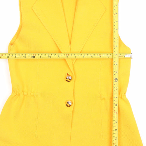 Zara Women Yellow Sleeveless Knit Shift Dress S Collared Button Detail