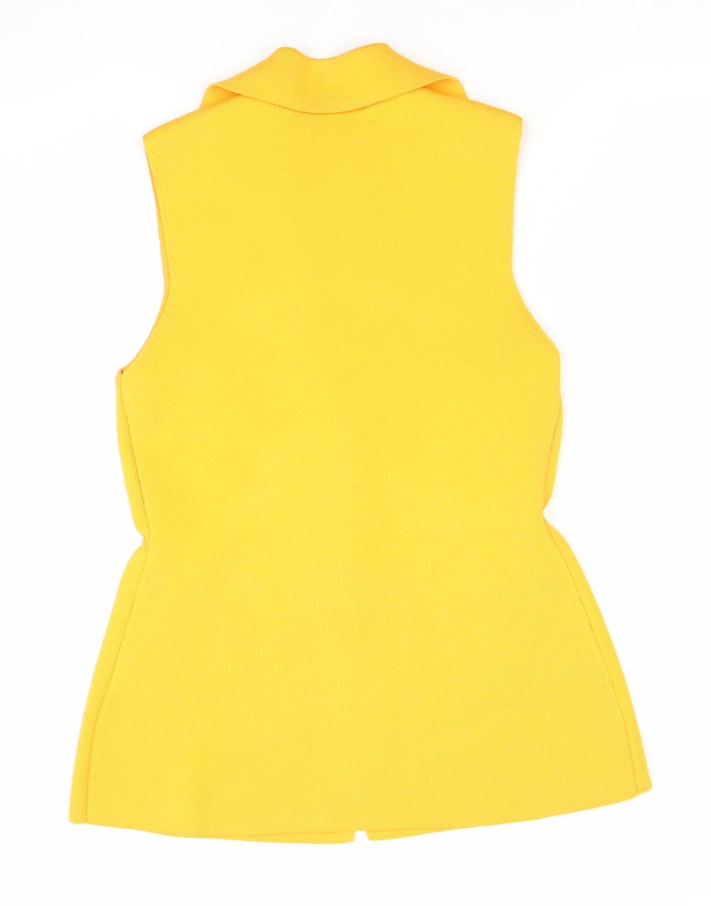Zara Women Yellow Sleeveless Knit Shift Dress S Collared Button Detail