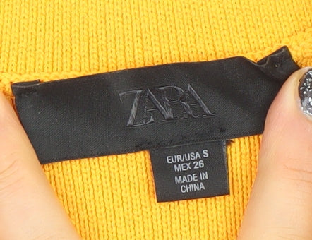 Zara Women Yellow Sleeveless Knit Shift Dress S Collared Button Detail