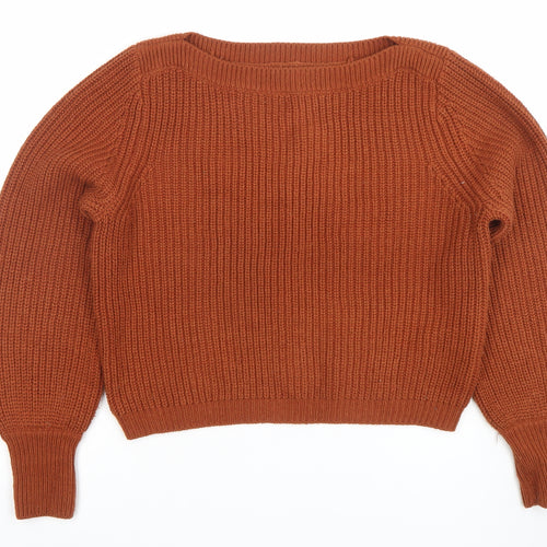 ONLY Women’s Brown Chunky-Knit Boat Neck Jumper Size S