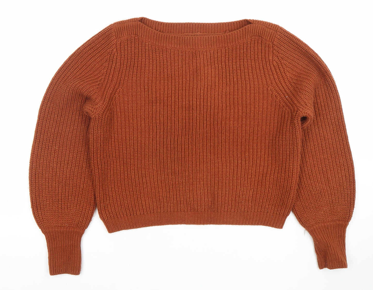 ONLY Women’s Brown Chunky-Knit Boat Neck Jumper Size S