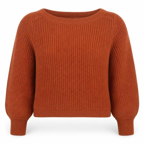 ONLY Women’s Brown Chunky-Knit Boat Neck Jumper Size S