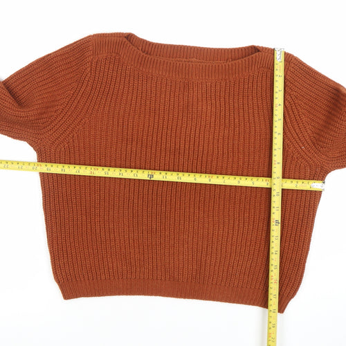 ONLY Women’s Brown Chunky-Knit Boat Neck Jumper Size S