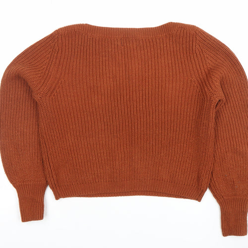 ONLY Women’s Brown Chunky-Knit Boat Neck Jumper Size S