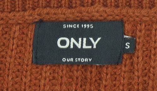 ONLY Women’s Brown Chunky-Knit Boat Neck Jumper Size S