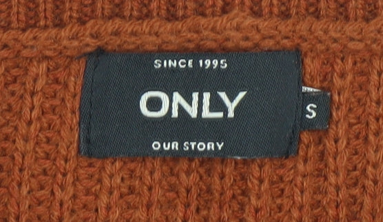 ONLY Women’s Brown Chunky-Knit Boat Neck Jumper Size S