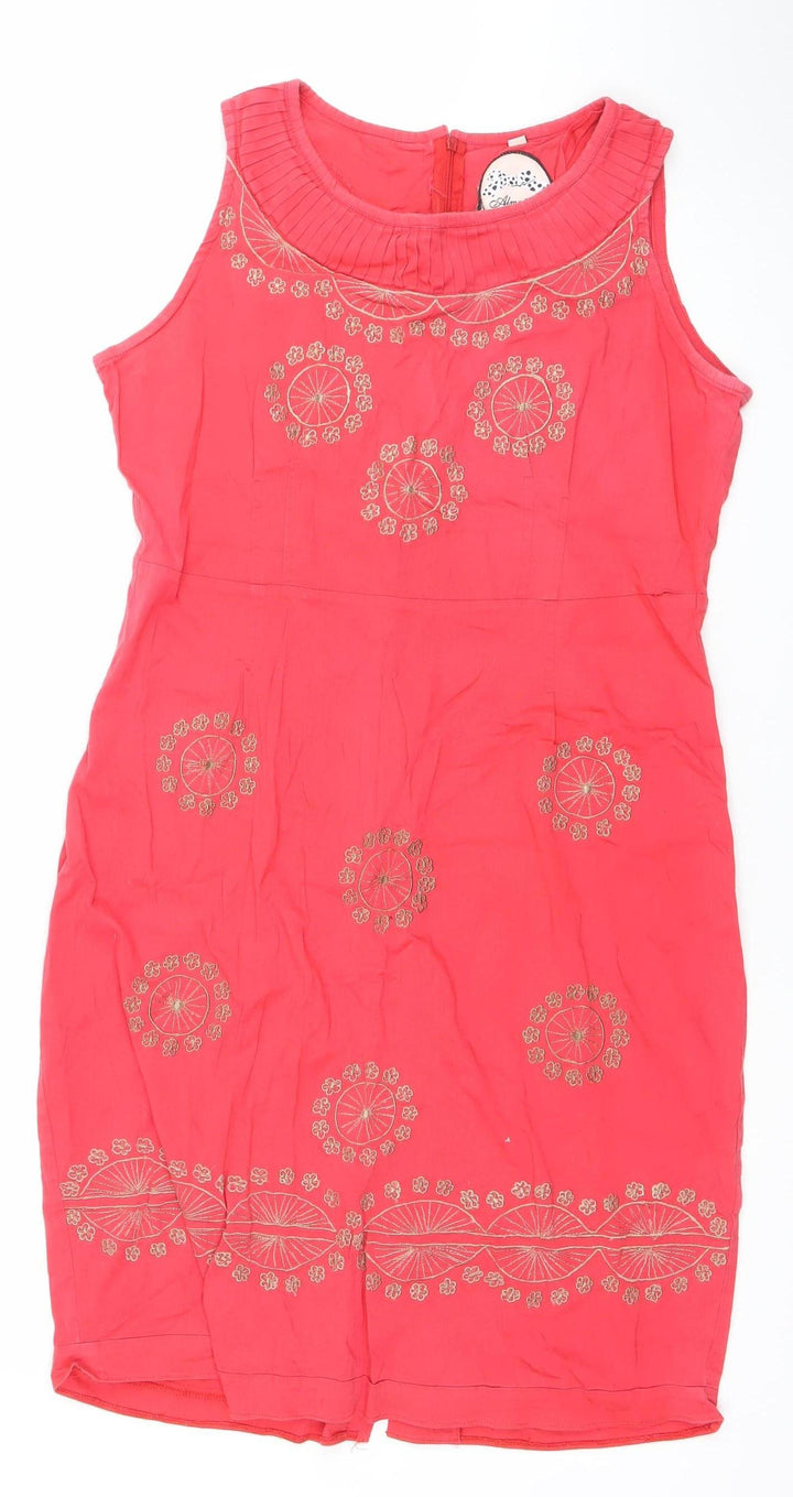 Almatrichi Women Red Embroidered Shift Dress Size 12