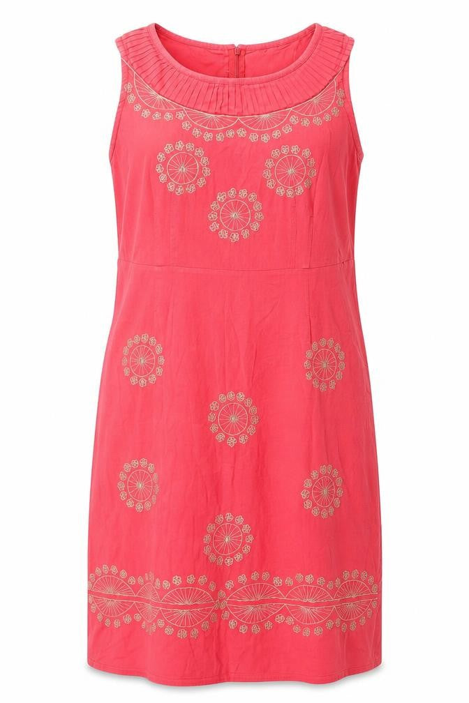 Front view of Almatrichi Women Red Embroidered Shift Dress, size 12