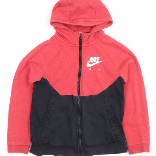 Nike Boys Red Black Full Zip Hoodie 10-12 Years Cotton Blend Air Logo