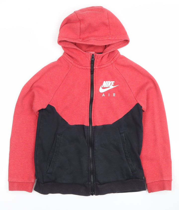 Nike Boys Red Black Full Zip Hoodie 10-12 Years Cotton Blend Air Logo