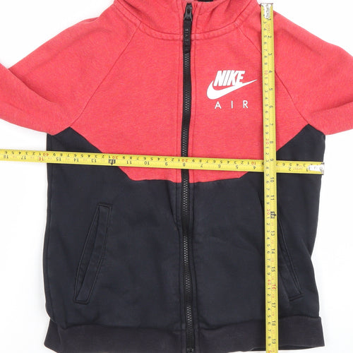 Nike Boys Red Black Full Zip Hoodie 10-12 Years Cotton Blend Air Logo