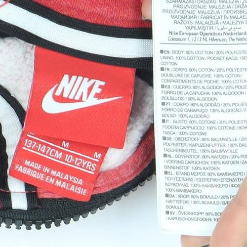 Nike Boys Red Black Full Zip Hoodie 10-12 Years Cotton Blend Air Logo