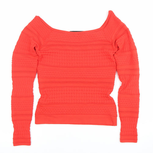 Karen Millen Women's Red Slim Fit Boat Neck Long Sleeve Jumper Size S