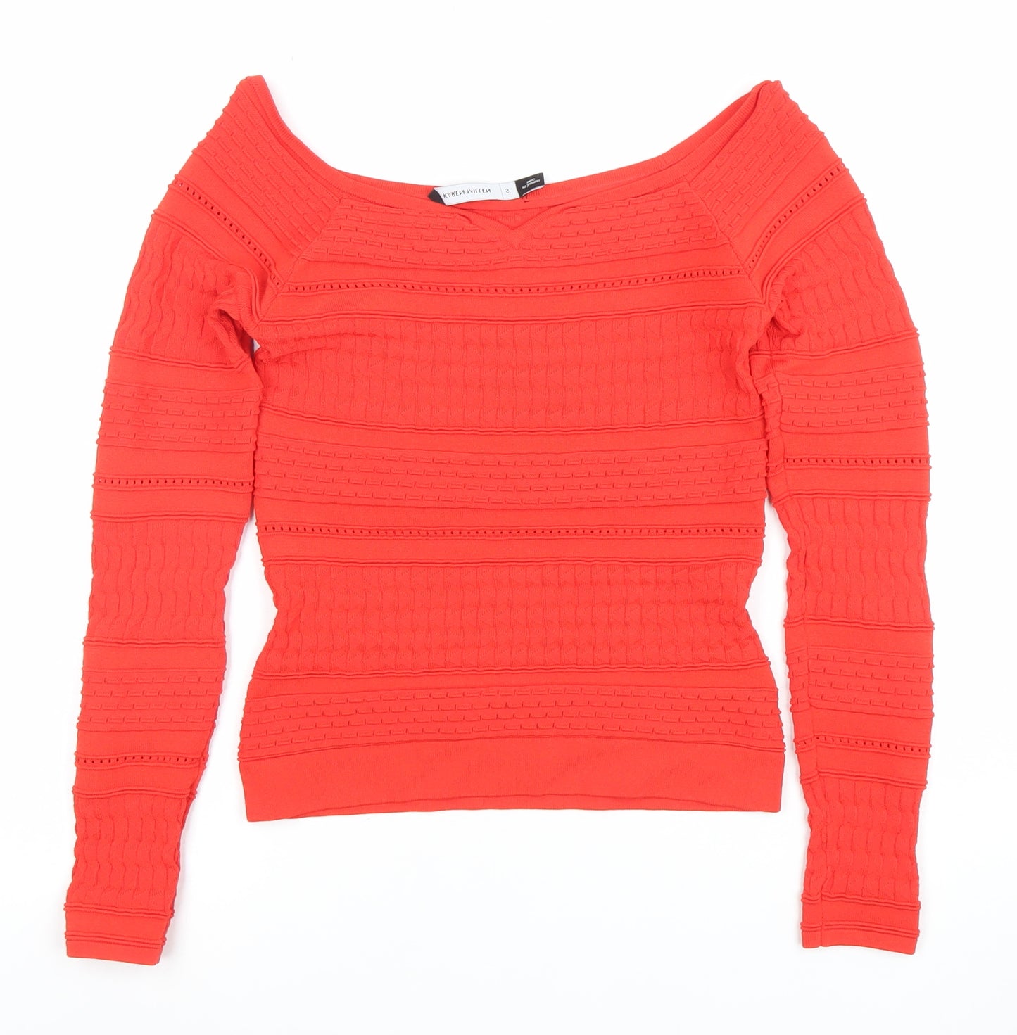 Karen Millen Women's Red Slim Fit Boat Neck Long Sleeve Jumper Size S