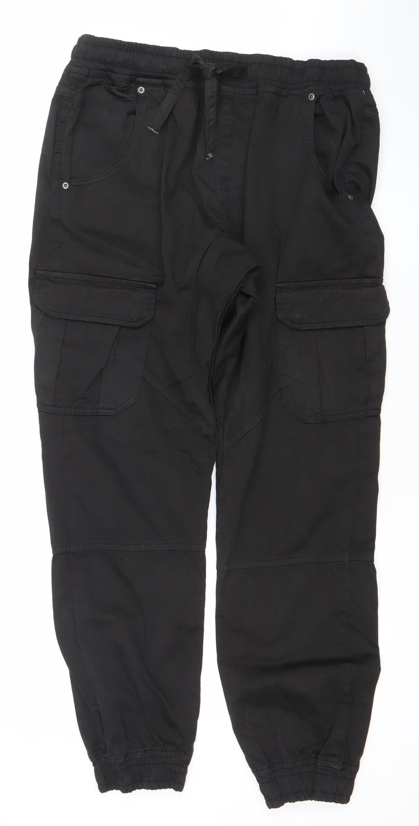 Another Influence Womens Black Cargo Trousers XL Cotton Elastic Waist
