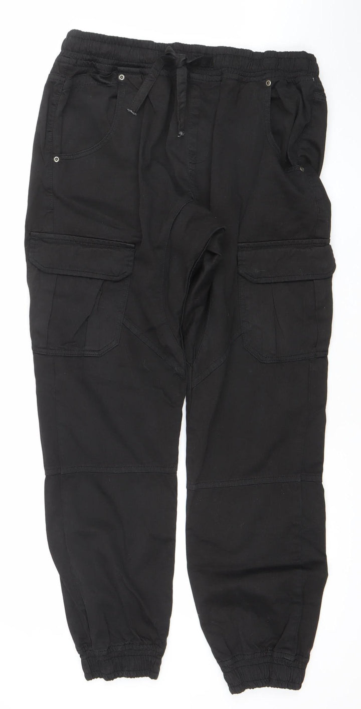 Another Influence Womens Black Cargo Trousers XL Cotton Elastic Waist