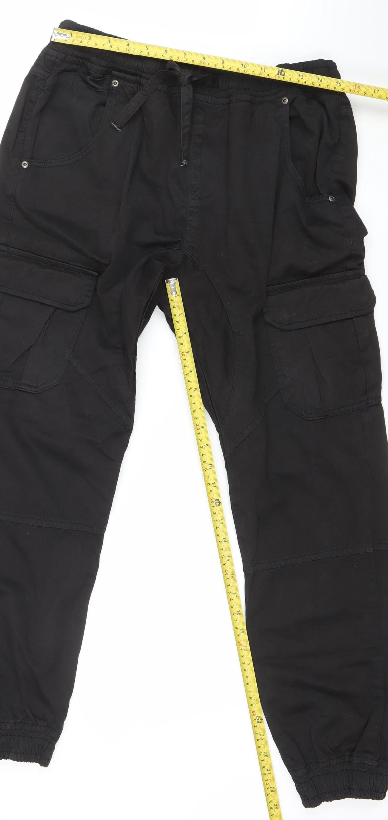 Another Influence Womens Black Cargo Trousers XL Cotton Elastic Waist