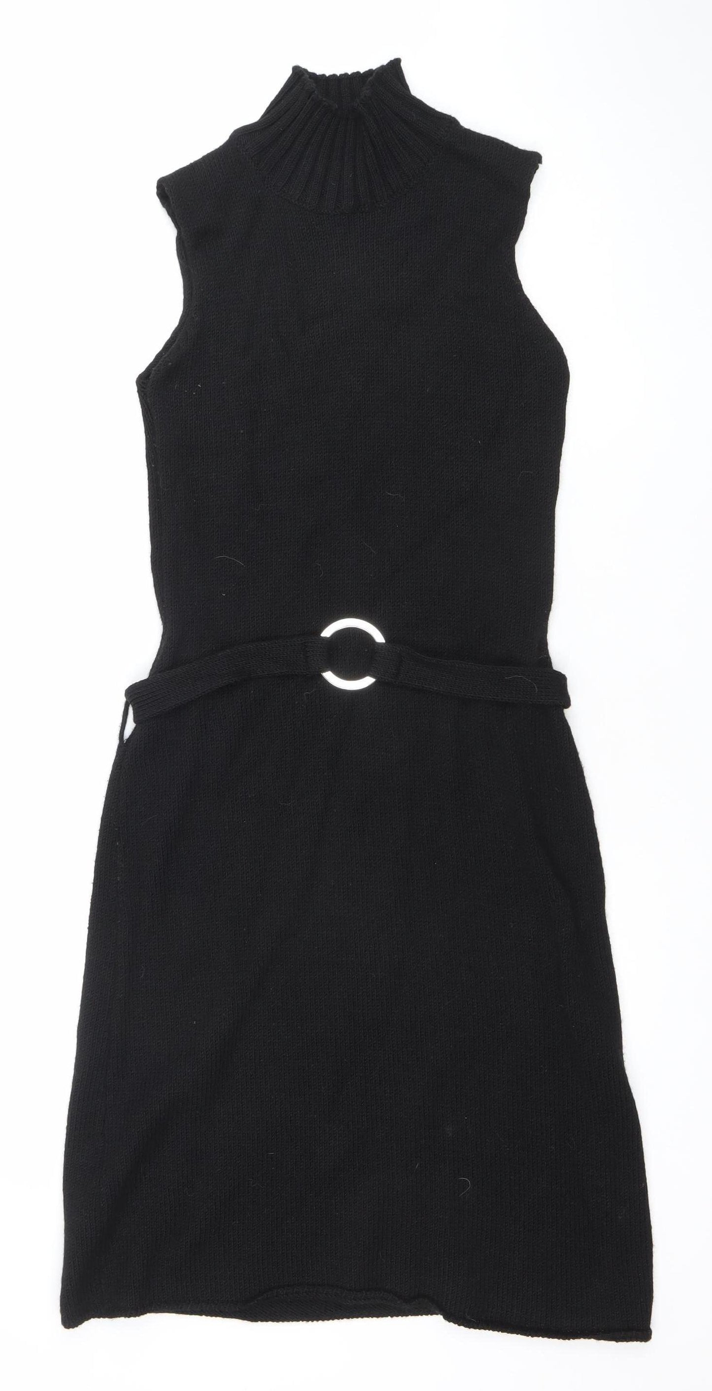 Sisley Women’s Black Sleeveless High Neck Knit Sweater Dress Size S