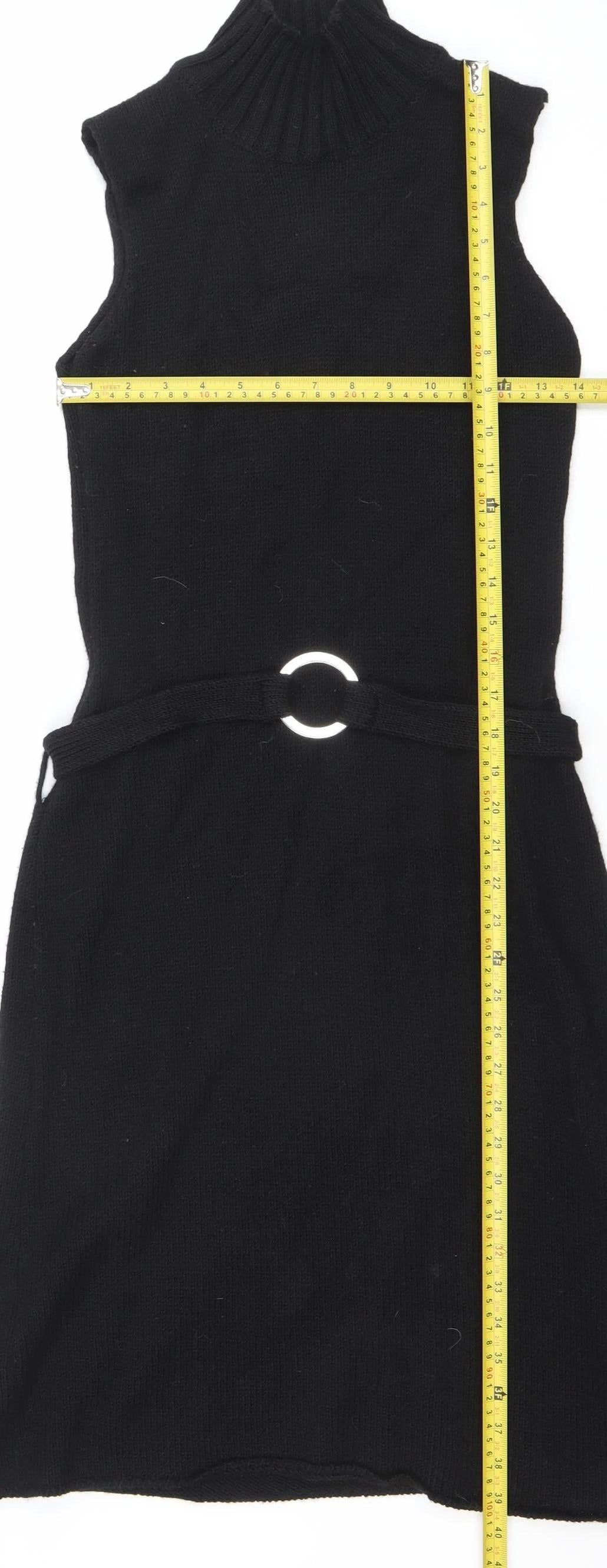 Sisley Women’s Black Sleeveless High Neck Knit Sweater Dress Size S