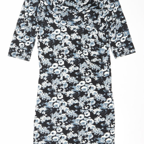 Ecoline Stockholm Women's Black Floral Knee Length Bodycon Dress Size 10