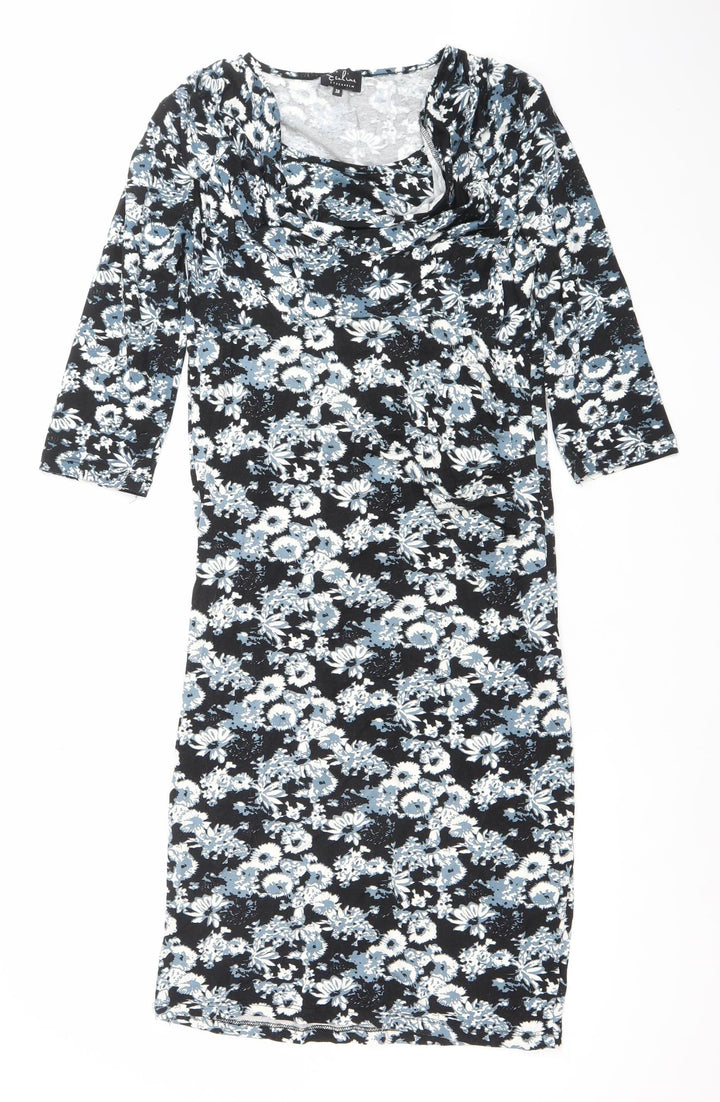 Ecoline Stockholm Women's Black Floral Knee Length Bodycon Dress Size 10