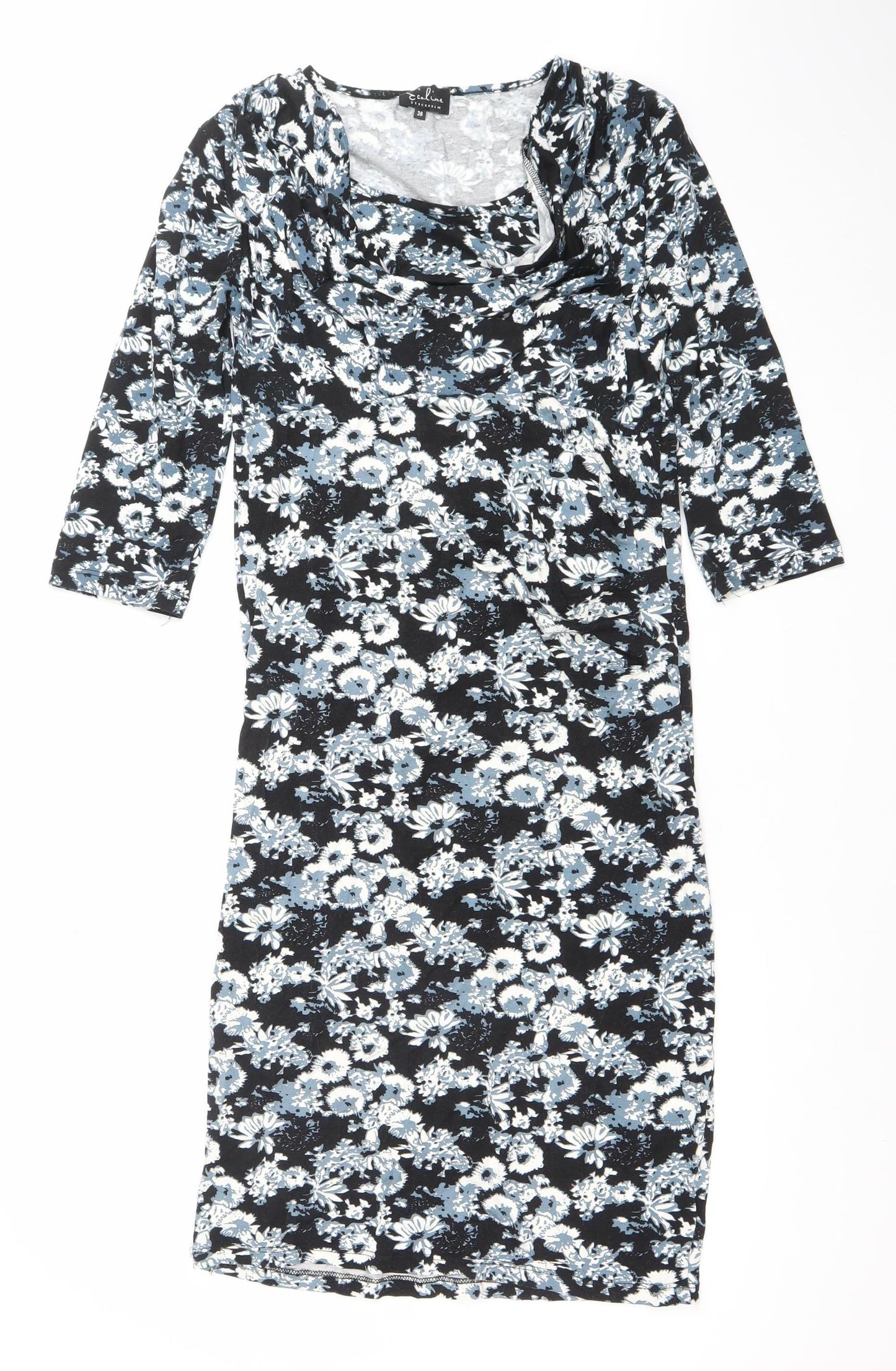 Ecoline Stockholm Women's Black Floral Knee Length Bodycon Dress Size 10