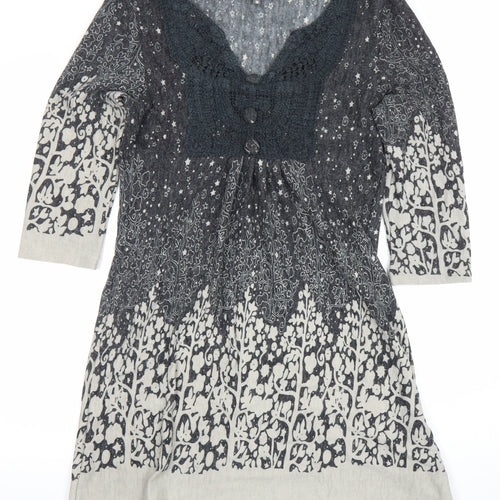 Apricot Women’s Grey Floral Knit V-Neck Shift Dress Size M
