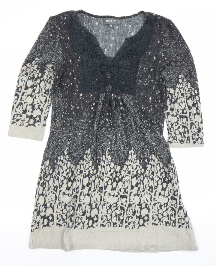 Apricot Women’s Grey Floral Knit V-Neck Shift Dress Size M