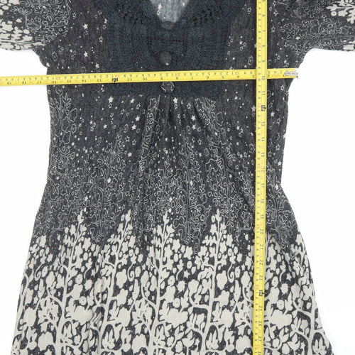 Apricot Women’s Grey Floral Knit V-Neck Shift Dress Size M
