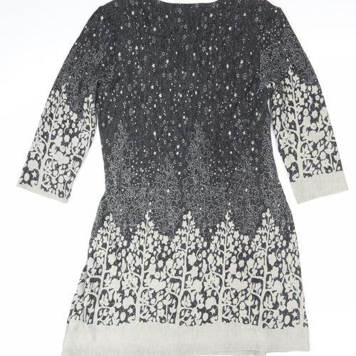 Apricot Women’s Grey Floral Knit V-Neck Shift Dress Size M