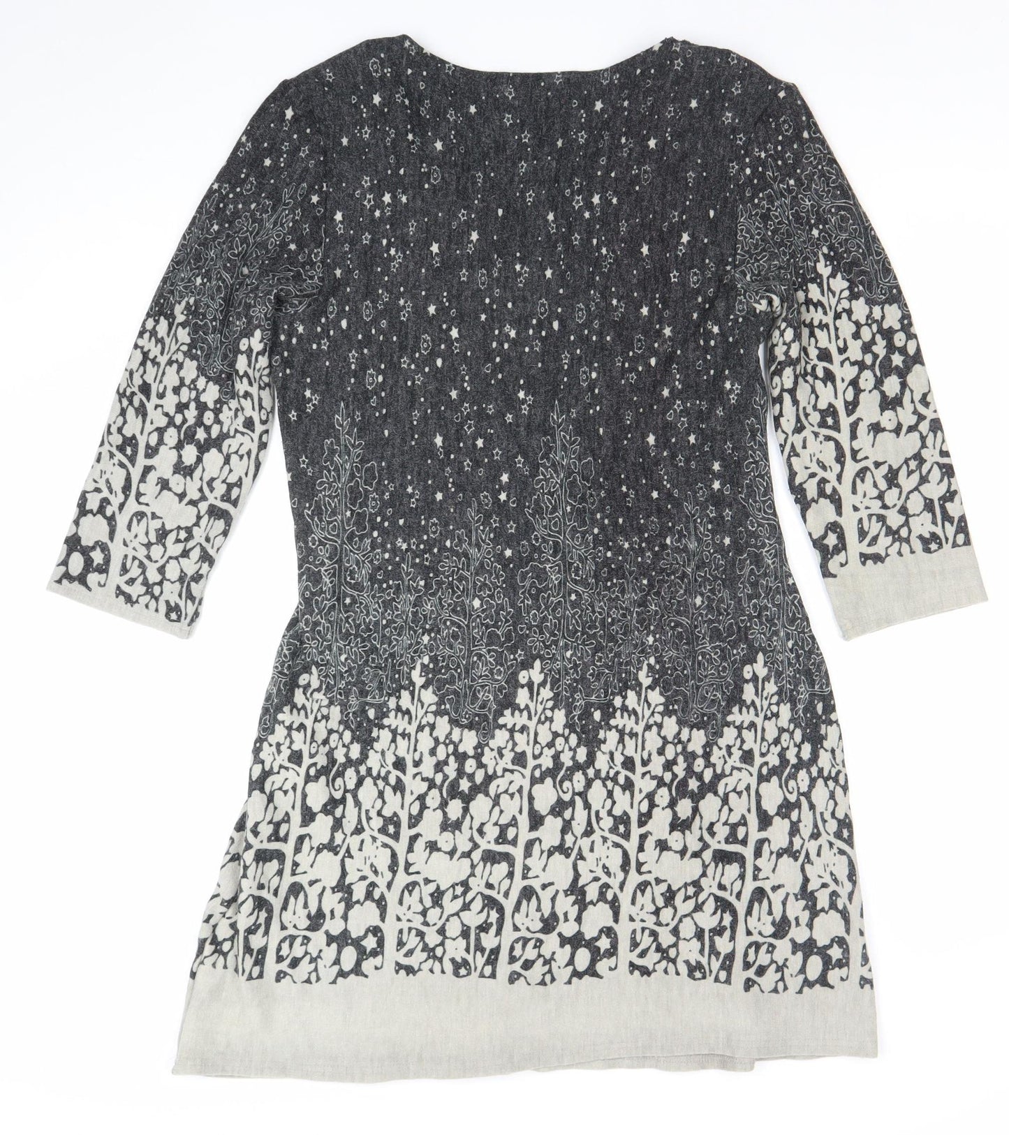 Apricot Women’s Grey Floral Knit V-Neck Shift Dress Size M