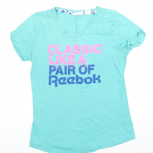 Reebok Women’s Blue V-Neck Classic Slogan T-Shirt Size M
